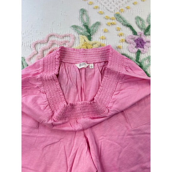 Candace Cameron Bure Pink Smocked Waist Wide Leg Pants Cotton Linen Blend L - Picture 5 of 9